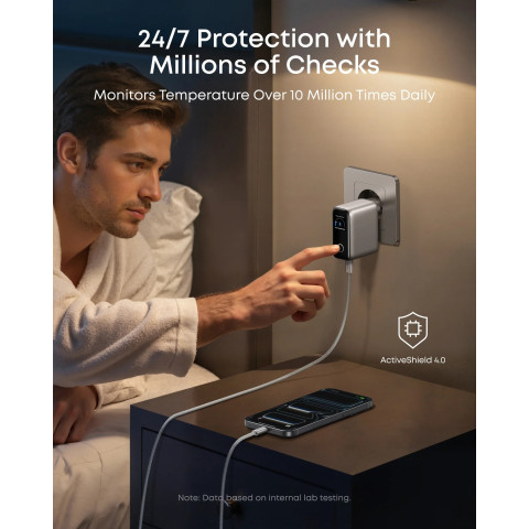Мережева зарядка ANKER GaN Charger 100W, 2×USB-C PD + 1×USB-A, з дисплеєм і кабелем (Silver)