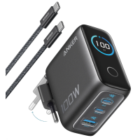Мережева зарядка ANKER GaN Charger 100W, 2×USB-C PD + 1×USB-A, з дисплеєм і кабелем (Dark Gray)