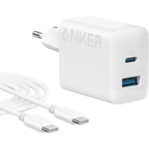 Мережевий зарядний пристрій Anker PowerPort 312 20W USB-C + USB-A з кабелем USB-C 1.5 м — White