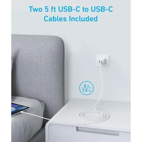 Мережевий зарядний пристрій Anker PowerPort 312 20W USB-C + USB-A з кабелем USB-C 1.5 м — White