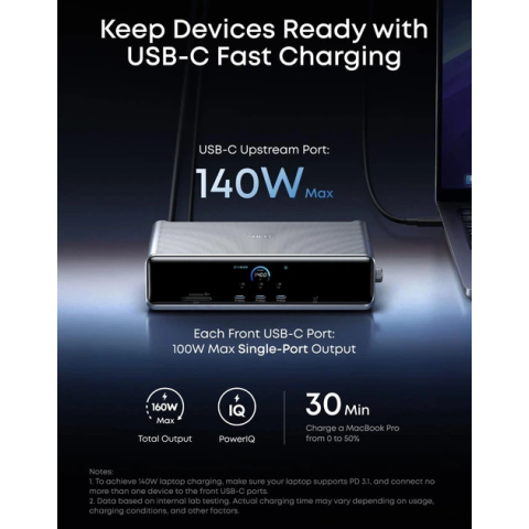 Зарядна станція ANKER Prime Docking Station 14-в-1 (8K, 3 дисплеї DisplayLink, 140W PD, Ethernet 2.5G, Black)