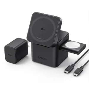 Зарядний пристрій Anker Cube 3-in-1 Qi2 MagSafe (оновлена швидка версія) для iPhone, Apple Watch та AirPods — Black