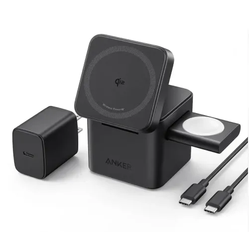 Зарядний пристрій Anker Cube 3-in-1 Qi2 MagSafe (оновлена швидка версія) для iPhone, Apple Watch та AirPods — Black
