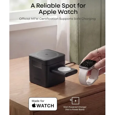 Зарядний пристрій Anker Cube 3-in-1 Qi2 MagSafe (оновлена швидка версія) для iPhone, Apple Watch та AirPods — Black