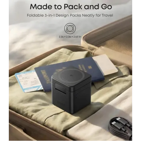 Зарядний пристрій Anker Cube 3-in-1 Qi2 MagSafe (оновлена швидка версія) для iPhone, Apple Watch та AirPods — Black