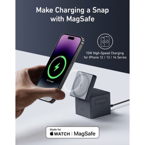 Док-станція Anker 3-in-1 Cube with MagSafe 15W для iPhone, Apple Watch та AirPods – Black